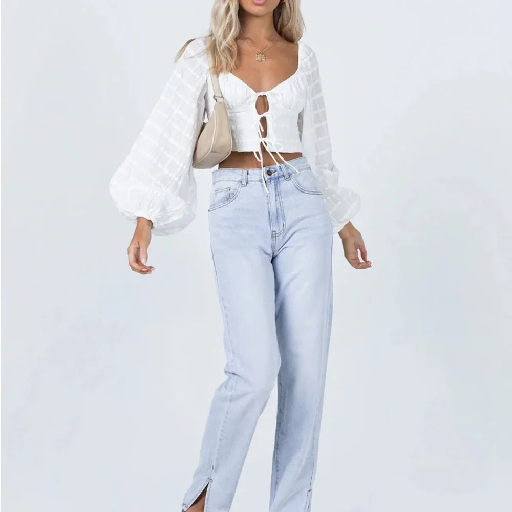 Princess Polly Riley Long Balloon Sleeve Tie Front Crop Top